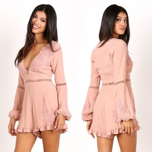 For Love & Lemons Lilou Floral Romper in Dusty Rose S